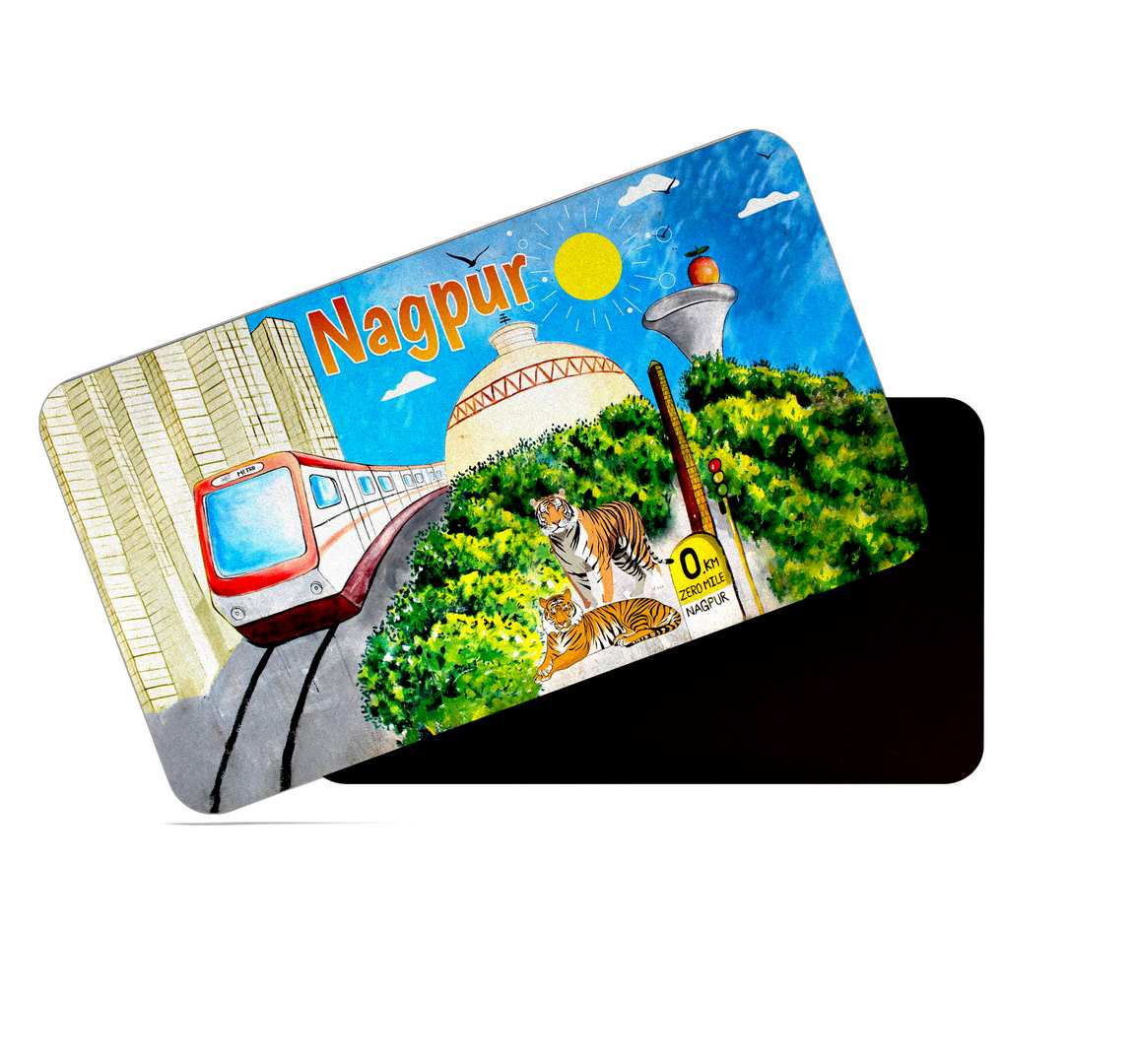 dhcrafts Multicolor maharashtra Nagpur Design Rectangular Rubber Matte Finish Fridge Magnet / Magnetic Card Pack of 1 (8.6cm x 5.4cm)